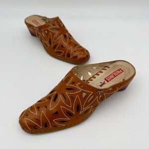 PIKOLINOS Cognac Leather Laser Cut Mule Size 39 (US 8.5)